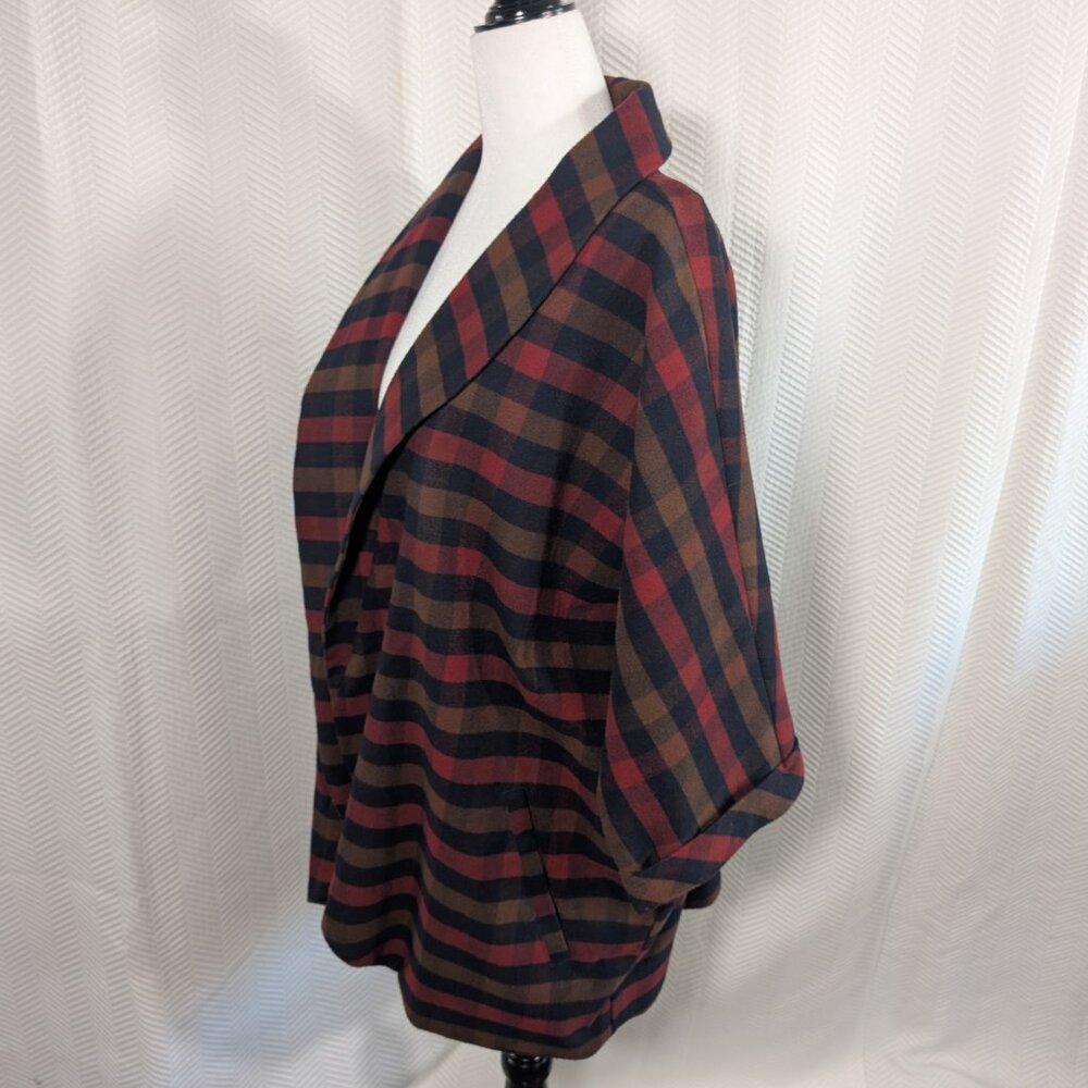Design Lab Lord & Taylor Plaid Open Blazer Flannel Relaxed Pockets Large Fall - Picture 2 of 13